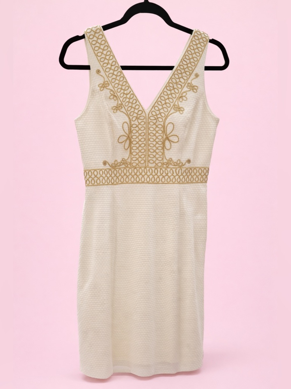 Lilly Pulitzer Aveline V-Neck Shift Dress Resort White Gold Cording Size 4